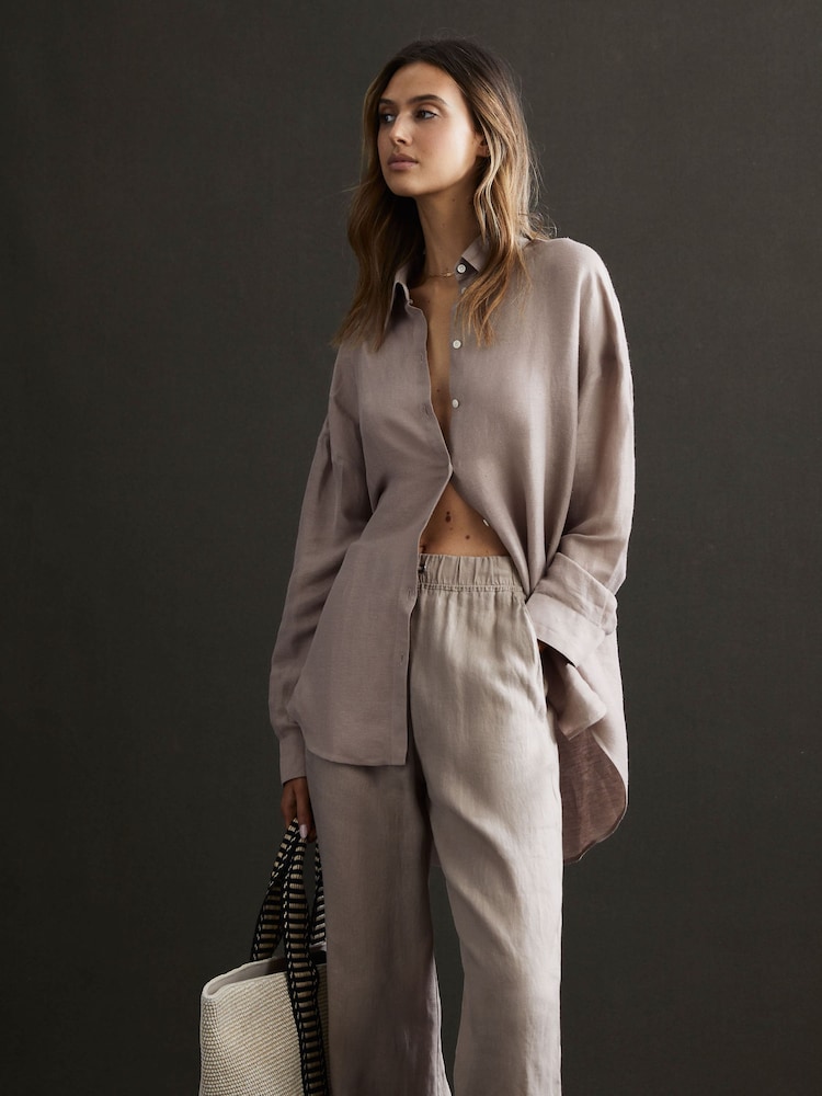 Reiss Taupe Ellis Oversized Long Sleeve Shirt - Image 1 of 6