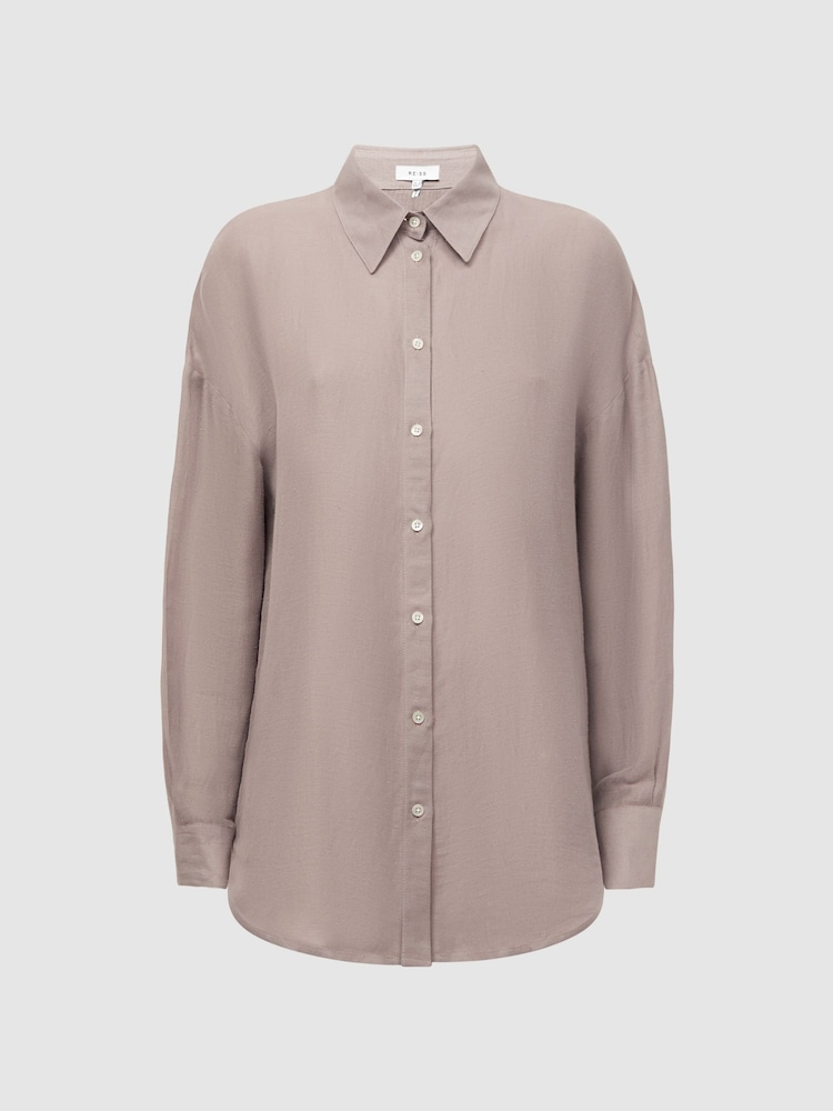 Reiss Taupe Ellis Oversized Long Sleeve Shirt - Image 2 of 6