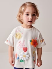White Flower Short Sleeve Padded Applique 100% Cotton T-Shirt (3mths-7yrs) - Image 1 of 7