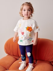 White Flower Short Sleeve Padded Applique 100% Cotton T-Shirt (3mths-7yrs) - Image 2 of 7