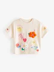 White Flower Short Sleeve Padded Applique 100% Cotton T-Shirt (3mths-7yrs) - Image 5 of 7