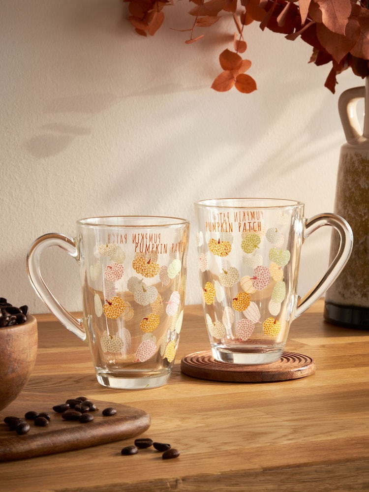 Set of 2 Orange Glass Pumpkin Mugs - Image 2 of 4