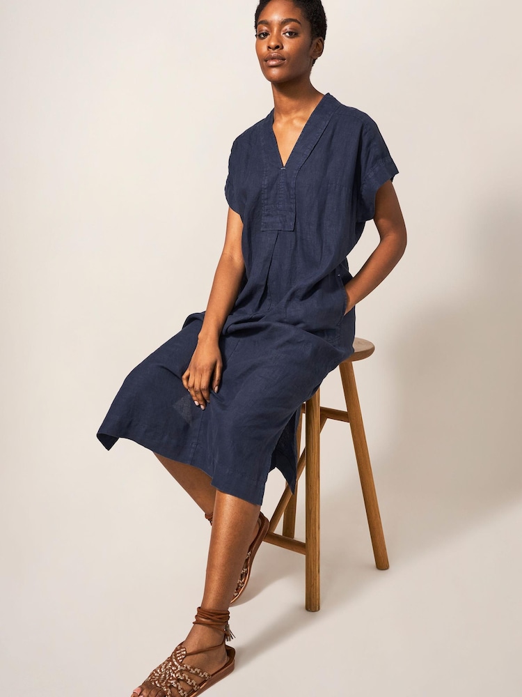 White Stuff Blue Marianne Linen Dress - Image 1 of 6