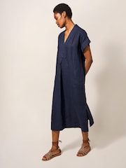 White Stuff Blue Marianne Linen Dress - Image 3 of 6