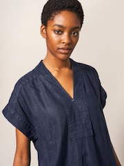 White Stuff Blue Marianne Linen Dress - Image 4 of 6