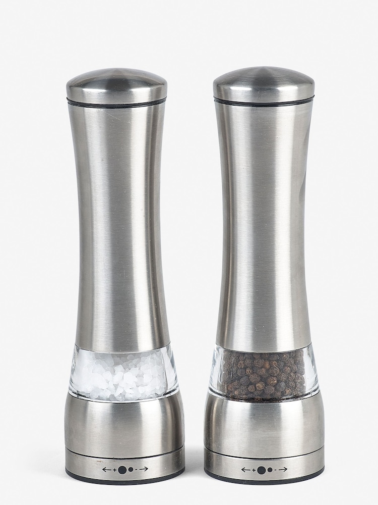 Silver Stainless Steel Salt And Pepper Set - Image 2 of 2 Silver Stainless Steel Salt And Pepper Set - Image 2 of 2
