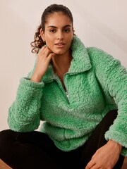 Green Borg Fleece Funnel Neck Half Zip Top - Image 1 of 5