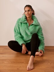 Green Borg Fleece Funnel Neck Half Zip Top - Image 2 of 5
