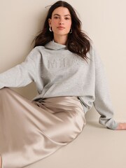 Grey Marl Slinky Soft Touch Plush Embossed Milan City Graphic Slogan Hoodie - Image 1 of 1