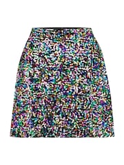 Pour Moi Black Multi Selena Velvet Sequin Mini Skirt - Image 3 of 4