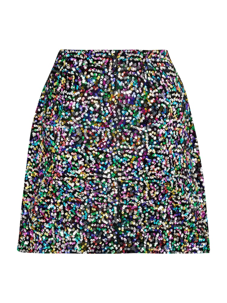 Pour Moi Black Multi Selena Velvet Sequin Mini Skirt - Image 4 of 4