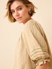 Neutral Washed V-Neck Cotton Blouse - Image 4 of 4
