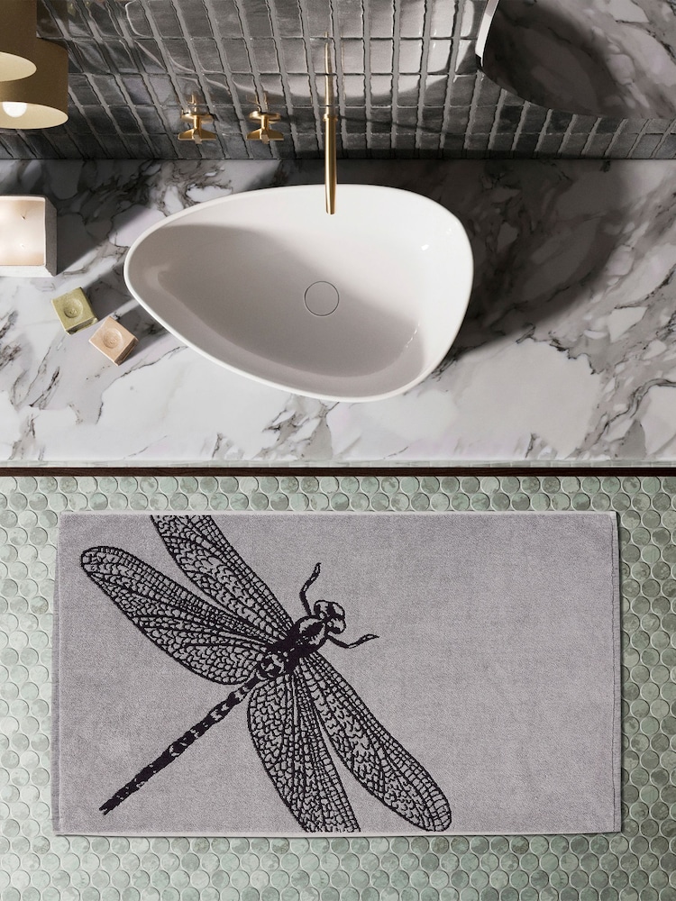 Ted Baker Black/White 100% Cotton Dragonfly Bath Mat - Image 1 of 2