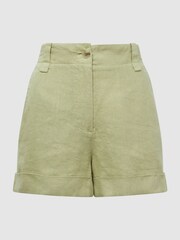 Reiss Green Demi Linen High Rise Garment Dyed Shorts - Image 2 of 4