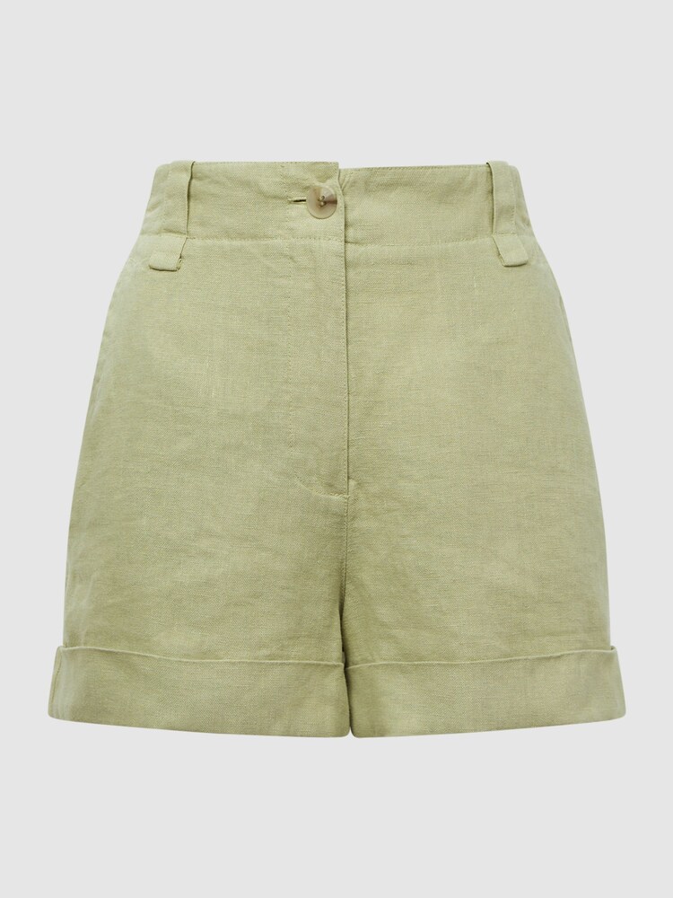 Reiss Green Demi Linen High Rise Garment Dyed Shorts - Image 2 of 4 Reiss Green Demi Linen High Rise Garment Dyed Shorts - Image 2 of 4