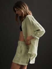 Reiss Green Demi Linen High Rise Garment Dyed Shorts - Image 3 of 4