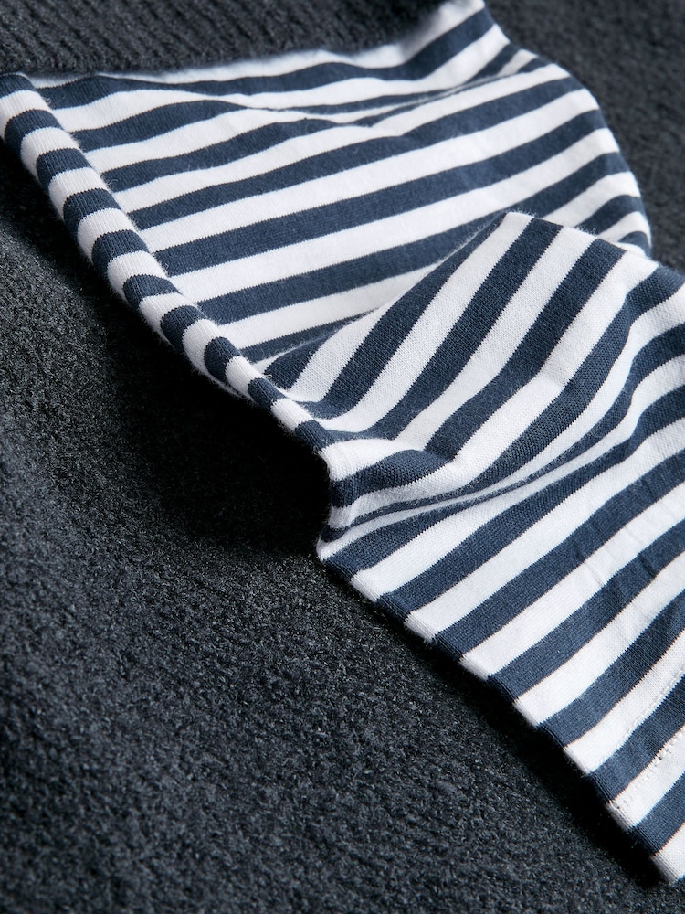 Navy Knitted Poncho with Stripe Sleeve - Image 5 of 5