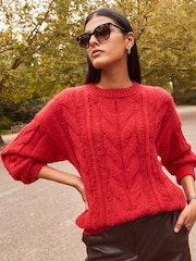 Red Ladder Stitch Cable Jumper - Image 1 of 6