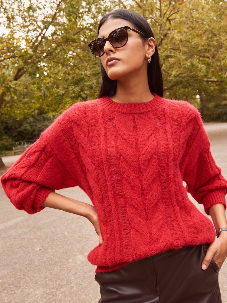Red Ladder Stitch Cable Jumper - Image 1 of 6
