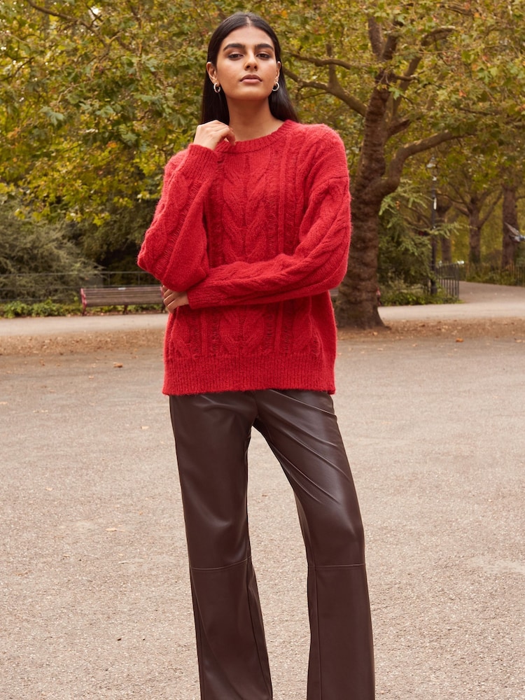 Red Ladder Stitch Cable Jumper - Image 2 of 6