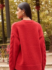 Red Ladder Stitch Cable Jumper - Image 3 of 6