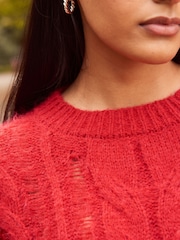 Red Ladder Stitch Cable Jumper - Image 4 of 6