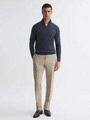 Reiss Eclipse Blue Blackhall Merino Wool Half-Zip Funnel Neck Jumper - Image 1 of 4