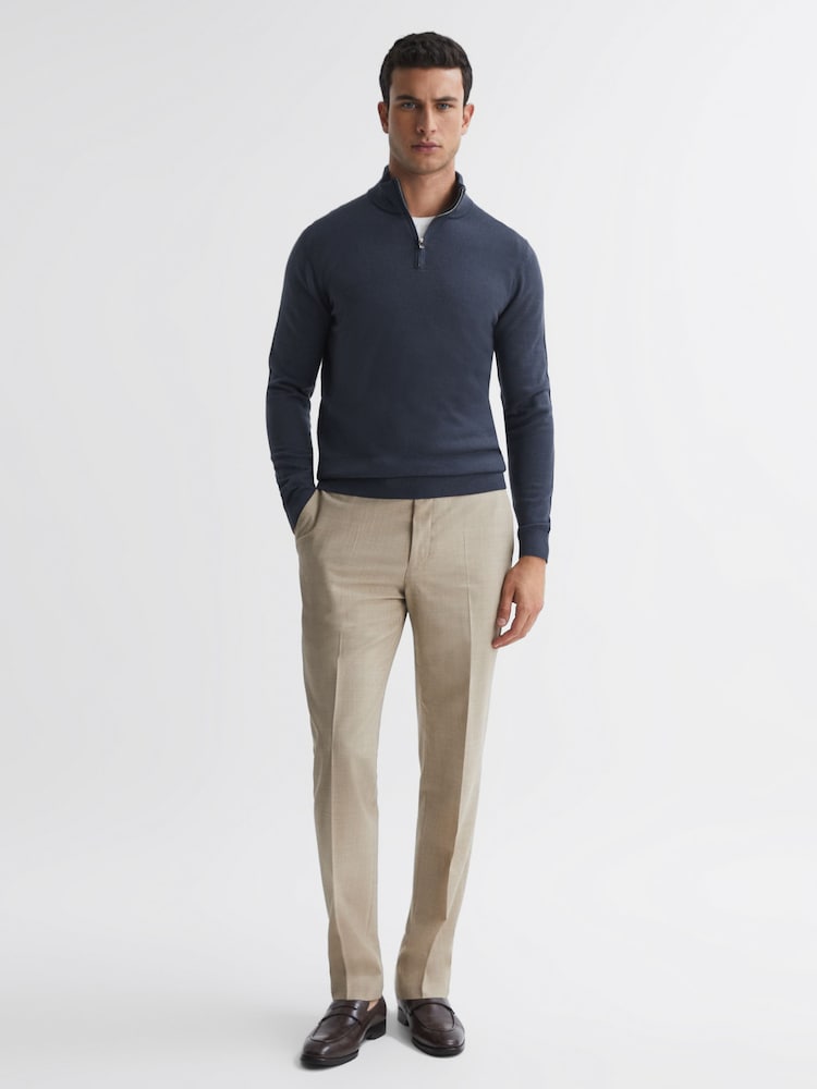 Reiss Eclipse Blue Blackhall Merino Wool Half-Zip Funnel Neck Jumper - Image 1 of 4
