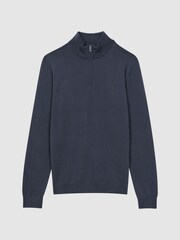 Reiss Eclipse Blue Blackhall Merino Wool Half-Zip Funnel Neck Jumper - Image 2 of 4