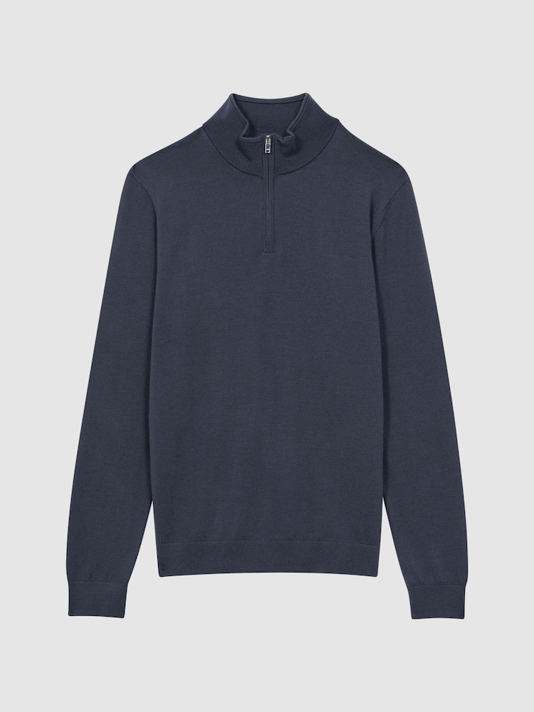 Reiss Eclipse Blue Blackhall Merino Wool Half-Zip Funnel Neck Jumper - Image 2 of 4