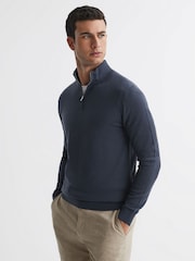 Reiss Eclipse Blue Blackhall Merino Wool Half-Zip Funnel Neck Jumper - Image 3 of 4