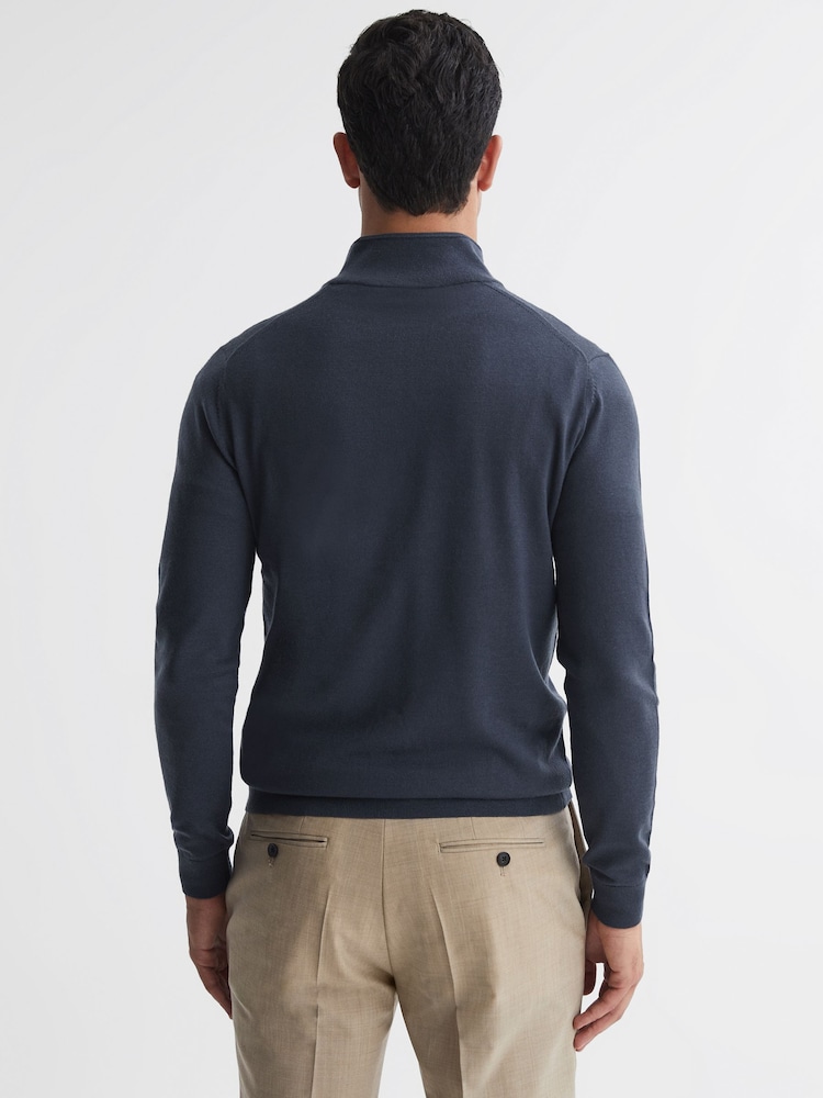 Reiss Eclipse Blue Blackhall Merino Wool Half-Zip Funnel Neck Jumper - Image 4 of 4