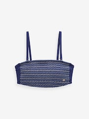 Marineblau mit kontrastierender Stickerei - Gesmoktes Bandeau-Bikinioberteil - Bild 6 von 6