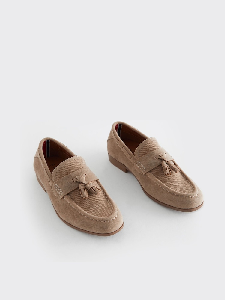 Neutral Beige Wide Fit (G) Smart Tassel Detail Loafers - Image 1 of 5