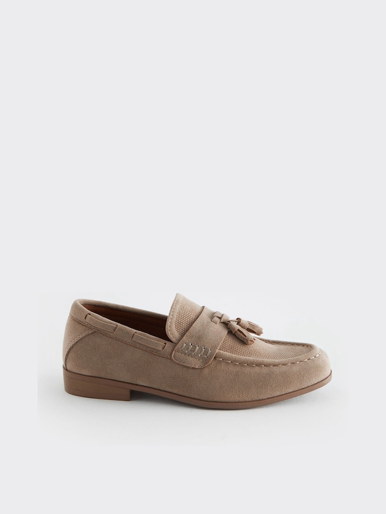Neutral Beige Wide Fit (G) Smart Tassel Detail Loafers - Image 2 of 5