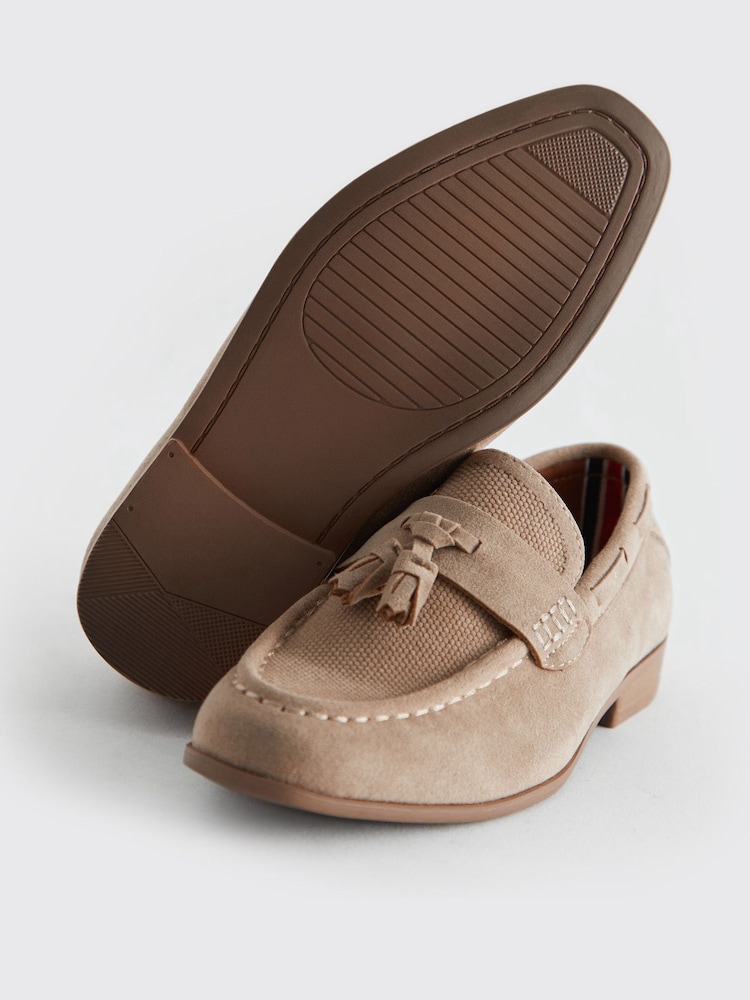 Neutral Beige Wide Fit (G) Smart Tassel Detail Loafers - Image 3 of 5