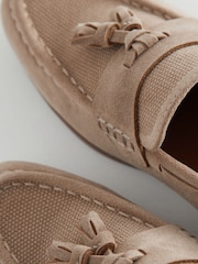 Neutral Beige Wide Fit (G) Smart Tassel Detail Loafers - Image 4 of 5