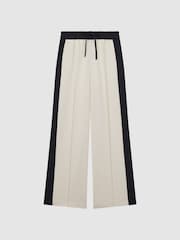 Reiss Cream May Wide Wide Leg Contrast Stripe Drawstring Trousers - Image 2 of 7