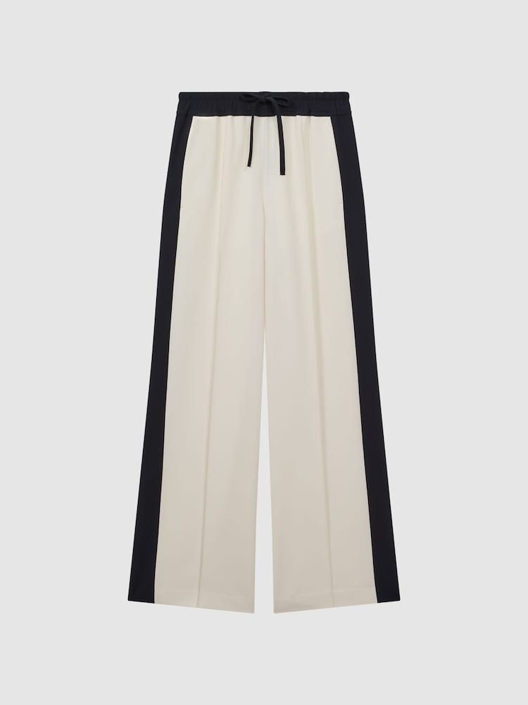 Reiss Cream May Wide Wide Leg Contrast Stripe Drawstring Trousers - Image 2 of 7