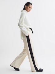Reiss Cream May Wide Wide Leg Contrast Stripe Drawstring Trousers - Image 3 of 7