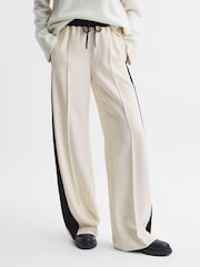 Reiss Cream May Wide Wide Leg Contrast Stripe Drawstring Trousers - Image 4 of 7