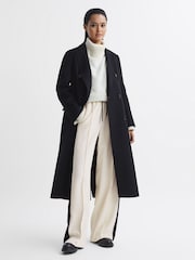 Reiss Cream May Wide Wide Leg Contrast Stripe Drawstring Trousers - Image 6 of 7