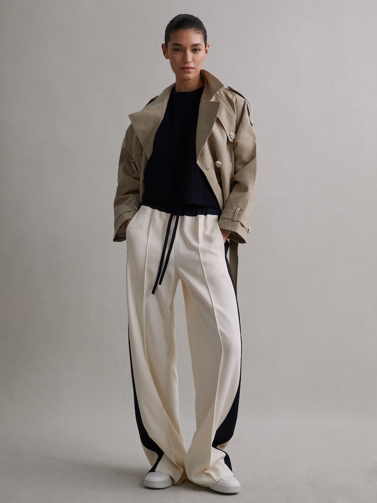 Reiss Cream May Wide Wide Leg Contrast Stripe Drawstring Trousers - Image 7 of 7