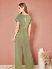 Mela Green Pleated Jumpsuit With V-Neck - Image 2 of 4