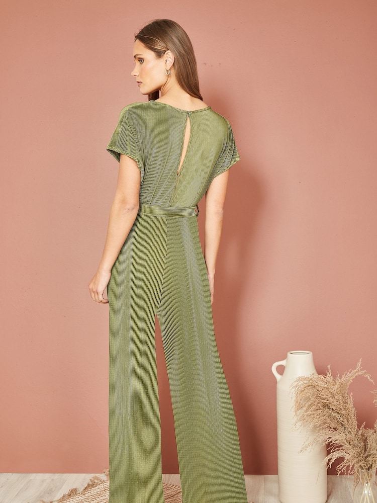 Mela Green Pleated Jumpsuit With V-Neck - Image 2 of 4