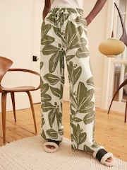 Green/Ecru Leaf Linen Blend Pyjama Bottoms - Image 1 of 6