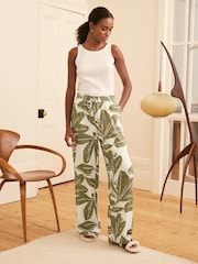 Green/Ecru Leaf Linen Blend Pyjama Bottoms - Image 2 of 6