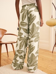 Green/Ecru Leaf Linen Blend Pyjama Bottoms - Image 3 of 6
