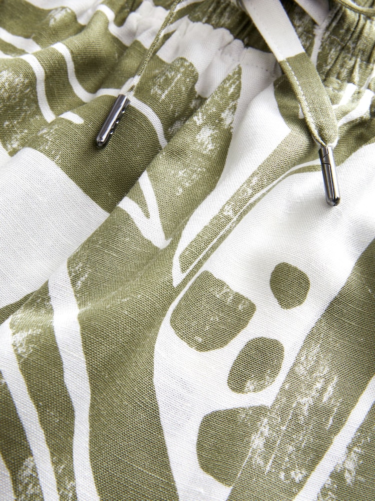 Green/Ecru Leaf Linen Blend Pyjama Bottoms - Image 6 of 6