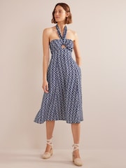 Boden Blue Halterneck Cut-Out Midi Dress - Image 2 of 6
